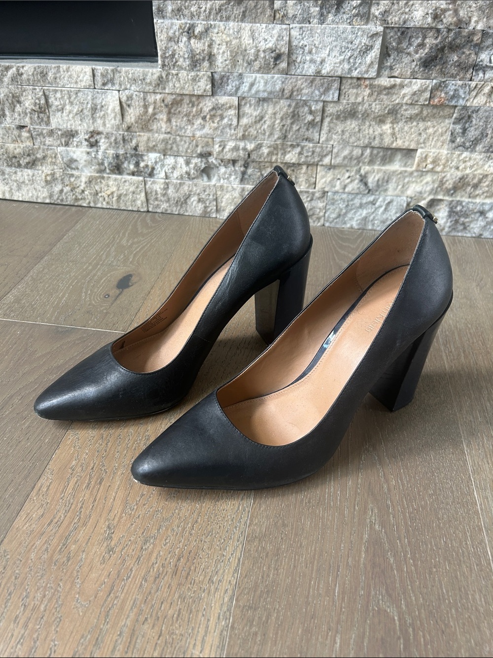 Calvin Klein Black Pointed-Toe Block Heel Pumps